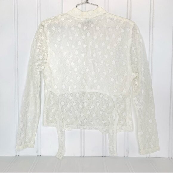 VINTAGE SYMBOL WHITE LACE BUTTON DOWN GOLD BUTTONS SEMI SHEER WOMEN SHI… - Picture 7 of 14
